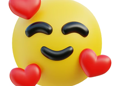 Decorative Ornament Set with Yellow Smiling Face and Red Hearts for Cute Home Decor Accent 3d model