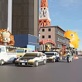 Vibrant Street Scene With Modern Buildings Tokyo Tower Cartoon Decorations And Vehicles