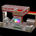 SEIJATIME Exhibition Booth Design With Red White Structure Tables Chairs And Display Screen