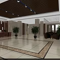 Modern Hotel Lobby Featuring Wooden Ceiling Recessed Lighting Beige Walls Reception Desk And Green Plants