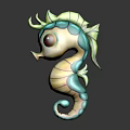 Playful Seahorse Character Design With Green Mane Blue Beige Striped Body And Large Eyes