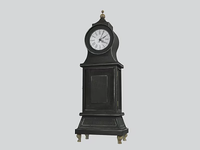 Classic Black Grandfather Clock with White Dial and Gold Accents Design 3d model