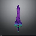 3D Rendered Sword With Purple Green Geometric Structure And Green Gemstone Base