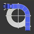 Modern Architectural Structure With White Frame Blue Panels Curved Design And Metal Brackets