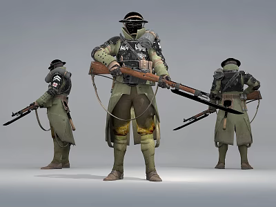 Men In Military Style Uniforms Holding Rifles With Tactical Gear From Different Angles 3d model