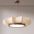 Modern Minimalist Chandelier With Wavy White Fabric Shade And Brass Frame
