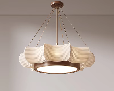 Modern Minimalist Chandelier With Wavy White Fabric Shade And Brass Frame 3d model