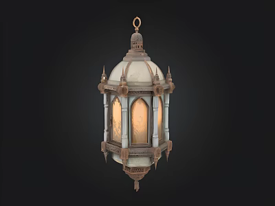 Ornate Vintage Hanging Lantern With Decorative Metal Frame And Glass Panels 3d model