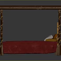 Elegant Canopy Bed With Golden Carved Frame Red Mattress And Pillows