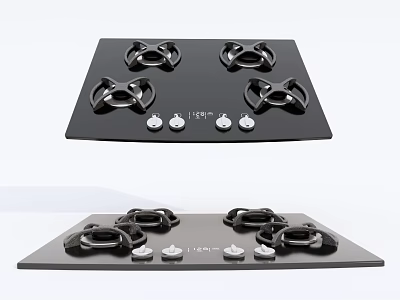Modern Black Gas Stove With Four Burners And Knob Controls For Kitchen Use 3d model