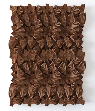 Brown 3D Wall Decor With Neatly Arranged Fan Like Folded Structures Geometric Texture Layered Design 3d model