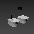 Modern White Wall Mounted Toilet With Silver Faucet Washbasin And Grey Wall