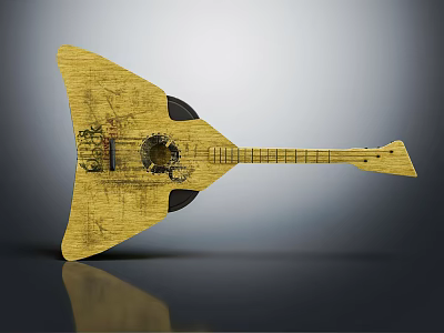 Artisan Crafted Wooden Balalaika with Hand Painted Art Using Fine Painting Tools 3d model