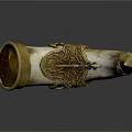 Ornate Decorative Horn With Golden Accents Ivory Body Chain And Intricate Carvings