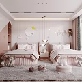 Cozy Kids Room Interior With Twin Beds Pastel Pink Decor Plush Rug And Toys