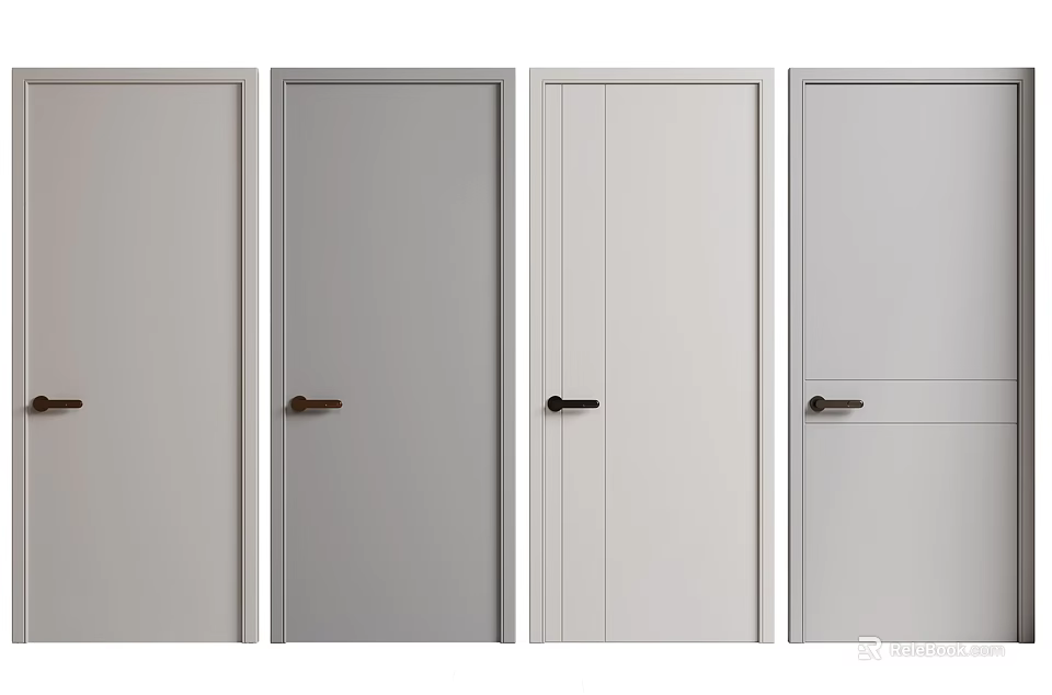 Modern Hinged Doors Design With Different Colors And Wooden Handles For Home Interior 3d model 