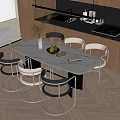 Modern Kitchen Table and Chairs Set With Marble Top and Rattan Seats