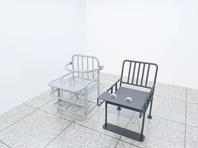 Gray And Black Armchairs With Armrests And Small Tables In White Room Tile Floor 3d model