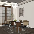Modern Dining Room Interior With Wooden Table Leather Chairs And Large Windows