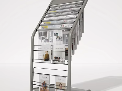Public Facility Multi Tiered Magazine Rack With Various Reading Materials For Visitors 3d model