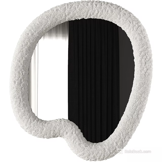 Elegant Modern Mirror With Soft Plush Frame Design And Curtain Reflection In Home Decor 3d model 