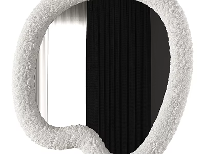 Elegant Modern Mirror With Soft Plush Frame Design And Curtain Reflection In Home Decor 3d model