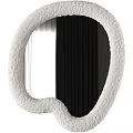 Elegant Modern Mirror With Soft Plush Frame Design And Curtain Reflection In Home Decor