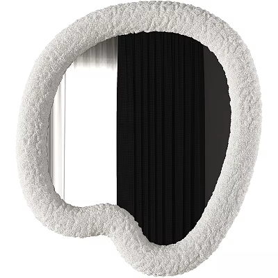 Elegant Modern Mirror With Soft Plush Frame Design And Curtain Reflection In Home Decor 3d model