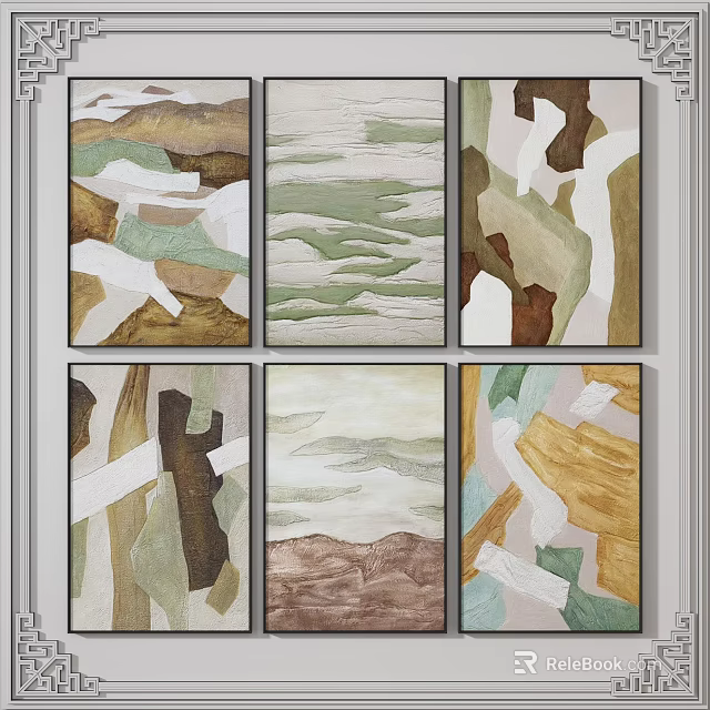 Six Abstract Paintings With Geometric Patterns And Earth Tones For Wall Decor 3d model