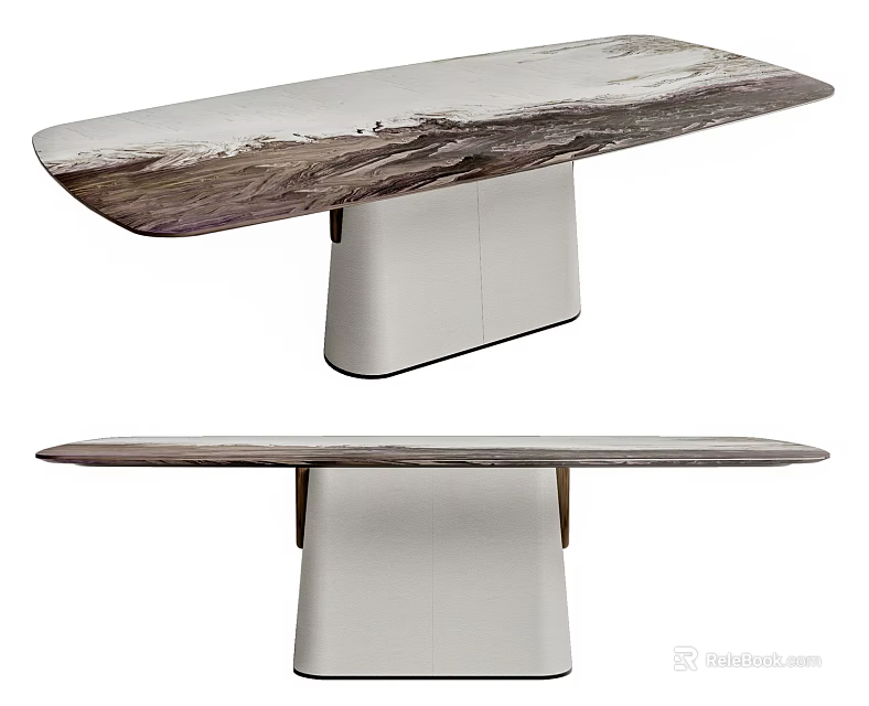 Contemporary Dining Table With Natural Marble Top And Sleek White Pedestal Base Design 3d model 