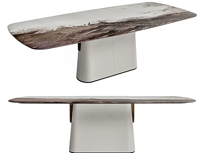 Contemporary Dining Table With Natural Marble Top And Sleek White Pedestal Base Design 3d model