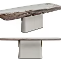 Contemporary Dining Table With Natural Marble Top And Sleek White Pedestal Base Design