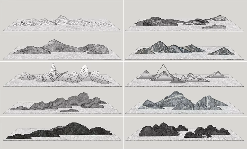 Creative Garden Ornaments With Artistic Rock Mountain Designs And Various Styles 3d model 