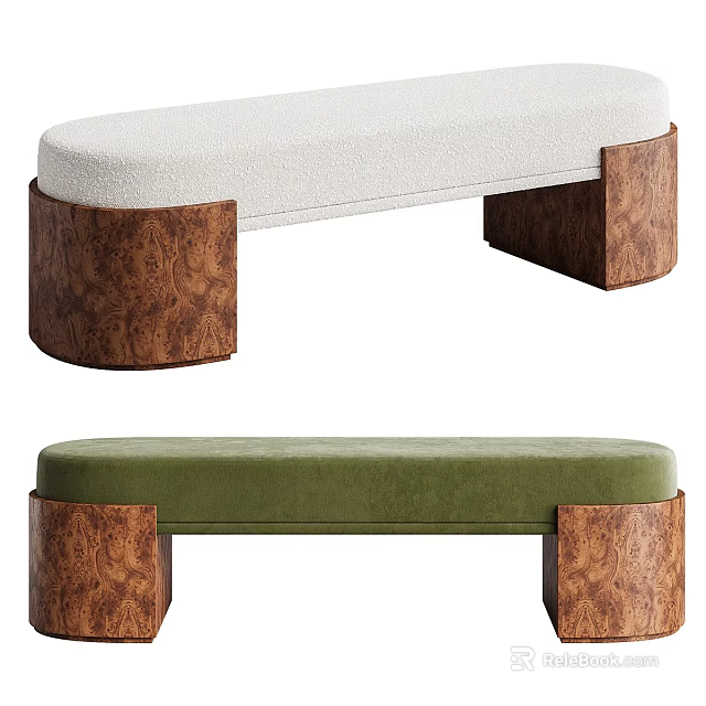 Lazy Sofa Bench With White and Green Upholstered Seats and Wooden Legs 3d model 