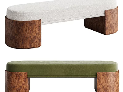 Lazy Sofa Bench With White and Green Upholstered Seats and Wooden Legs 3d model