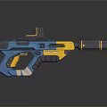 Modern Futuristic Sci Fi Weapon 3D Model With Blue Yellow Color And Scope Barrel Design