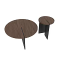 Modern Round Coffee Table With Walnut Wood Top And Black Wooden Legs