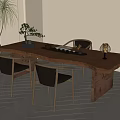 Modern Solid Wood Tea Table with Three Black Chairs Tea Set in Minimalist Interior Room