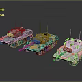 Three Military Tanks With Urban Desert And Snow Camouflage Designs