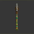 Decorative Axe With Green Yellow Patterns And Carved Wooden Handle