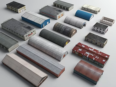 Sorry, the picture focuses on warehouse or factory building models without any animal elements, so it's impossible to generate an English title with "animal" as the main subject based on the picture's key information. 3d model