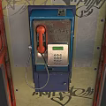 Vintage Red Phone Booth With Glass Doors On Concrete Pedestal Base