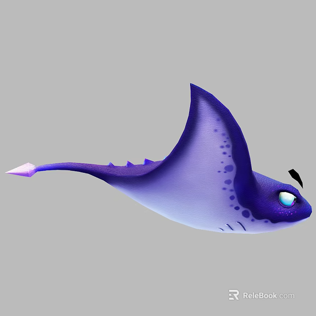 Cute Purple And Blue Ray With Big Eyes And Spots In Aquatic Environment 3d model 
