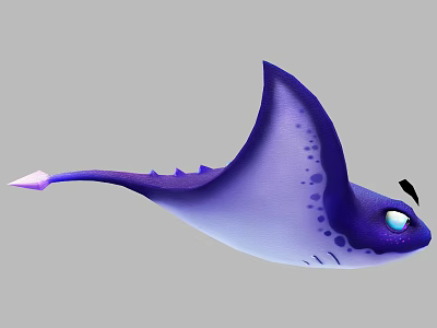 Cute Purple And Blue Ray With Big Eyes And Spots In Aquatic Environment 3d model