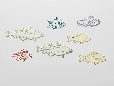 Colorful Aquatic Fish Figures With Different Colors And Shapes On Light Background 3d model