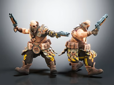 Detailed Muscular Masked Characters With Tactical Gear Holding Sci Fi Guns In Dual Views 3d model