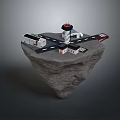 Floating Rock Platform With Airport Control Tower Runway And Small Buildings 3d model