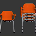 Orange Modern Plastic Leisure Chairs With Metal Legs Stackable Durable Design Set 3d model
