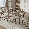 Modern Wooden Dining Table With 6 Chairs Set Soft Cushioned Seats Pendant Lights Dining Room