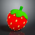 3D Red Strawberry With Green Leaves And Yellow Seeds On Gray Background